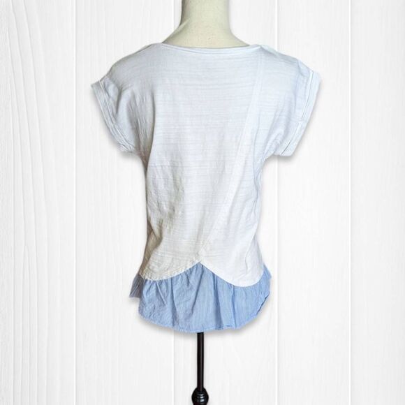 Loft Womens Top Layered Ruffled Hem Cap Sleeve White Medium Petite - Picture 4 of 8